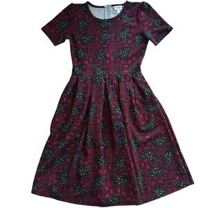 LuLaRoe Red & Black Floral Print‎ Fit & Flare Dress Short Sleeve Zip Back Small